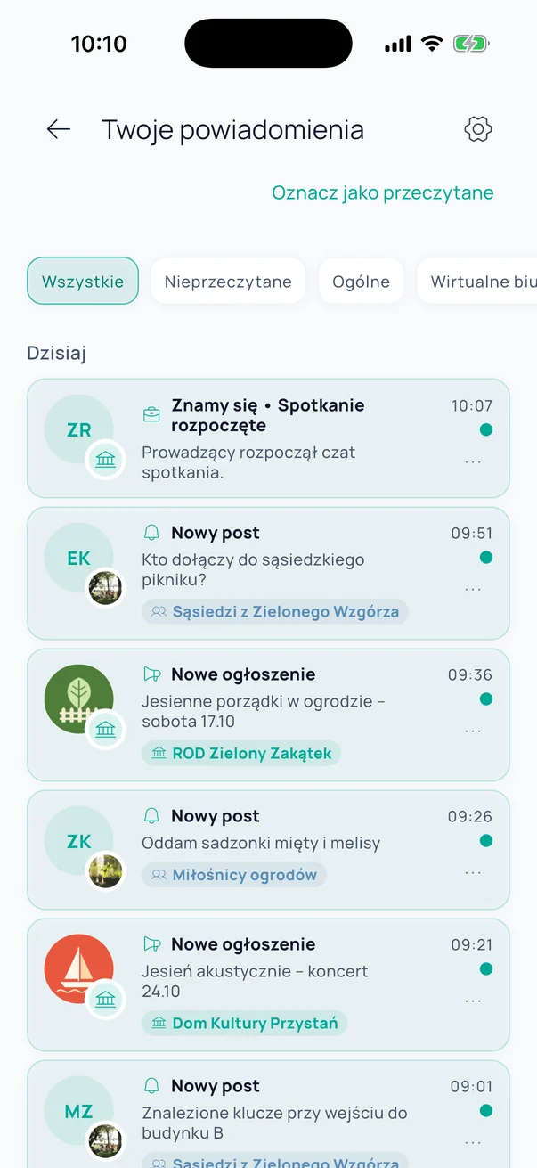 Ekran „Twoje powiadomienia” w aplikacji mobilnej Znamy się